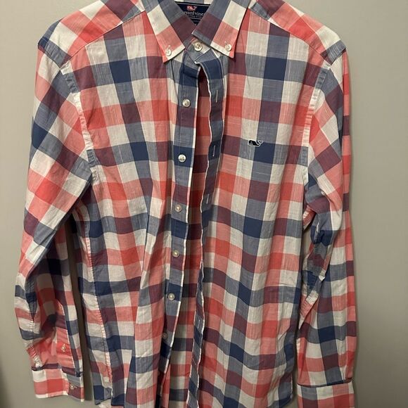 Vineyard Vines Other - Vineyard Vines Men's Red/pink and Blue Plaid Shirt Medium